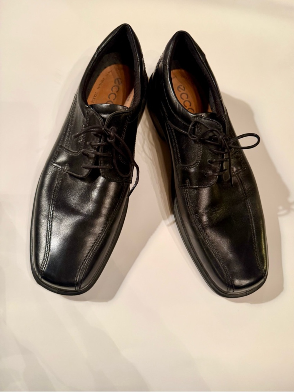 ECCO Mens Size 49 (US 14–14.5) Black Leather Dress Shoes Lace Up Comfort